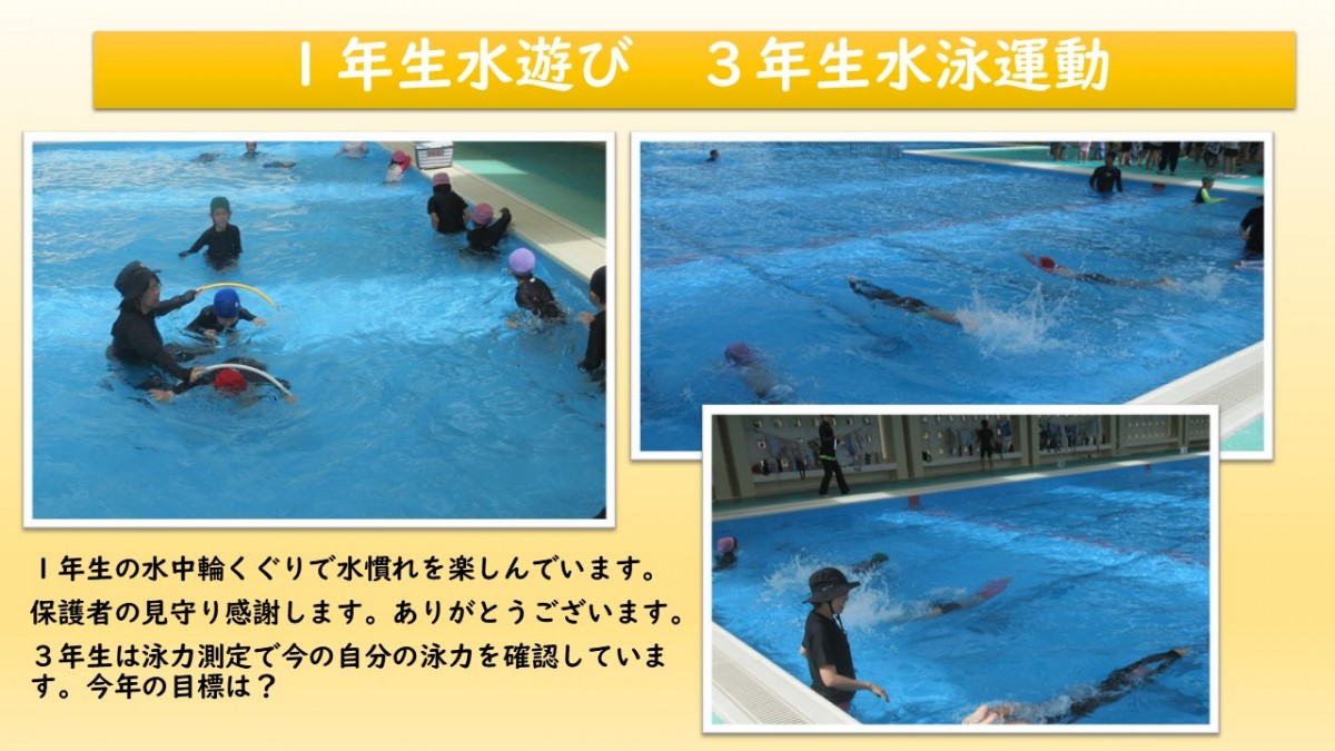 １年生水遊び　３年生水泳運動の画像