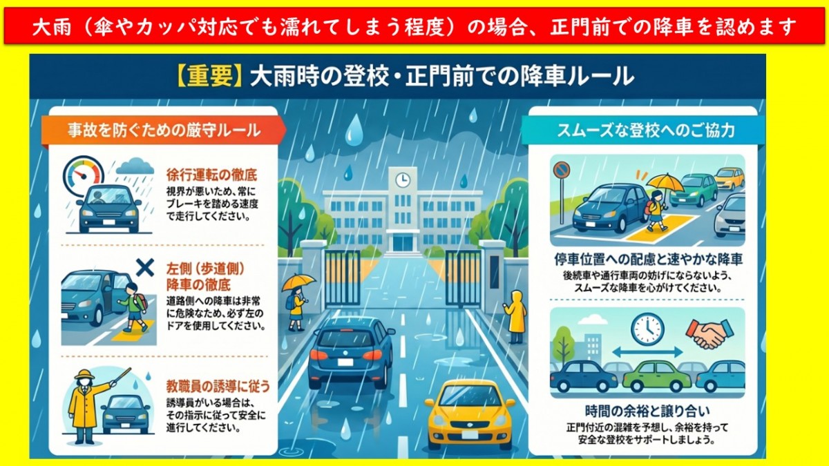 大雨の日の登校についての画像