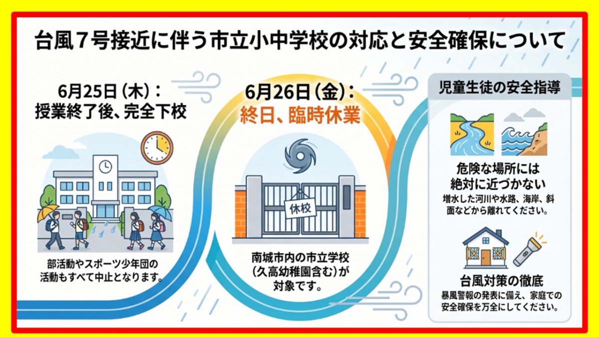 台風7号接近に伴う学校休業についての画像