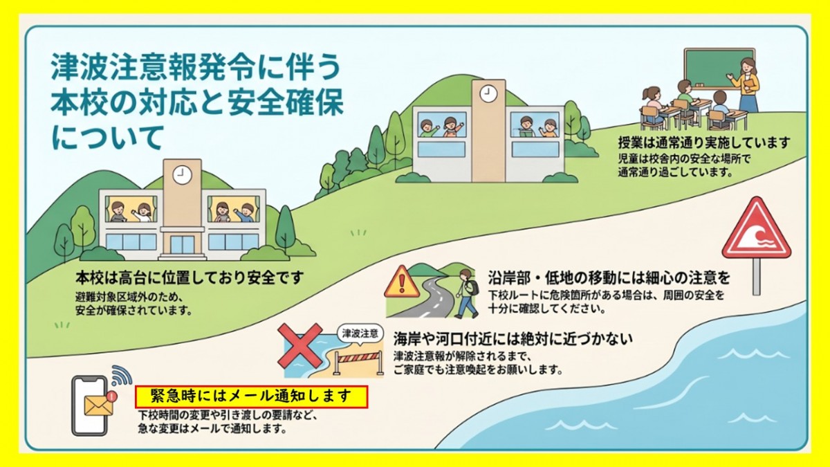 津波注意報発令についての画像
