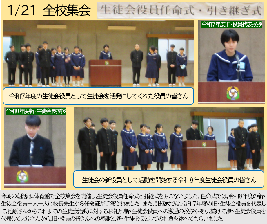 １月21日 生徒会役員任命式・引継式の画像